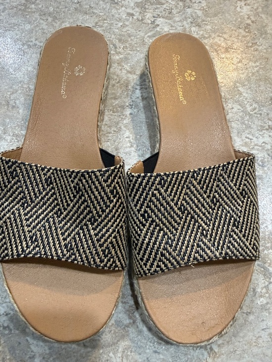 Tommy Bahama Shoes - Tommy Bahama Black & Cream Woven Espadrille Slide Mules